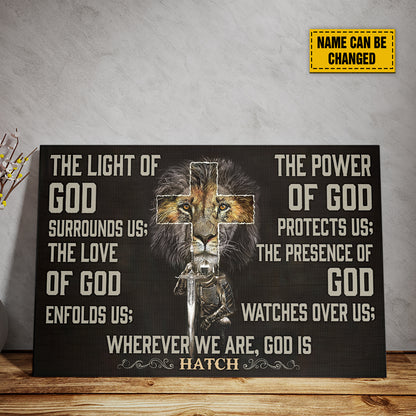 Teesdily | Customized Lion Of Judah Jesus Warrior Cross Poster, The Light Of God Surrounds Us Christian Canvas, Jesus Lovers Gifts, Home Decoration