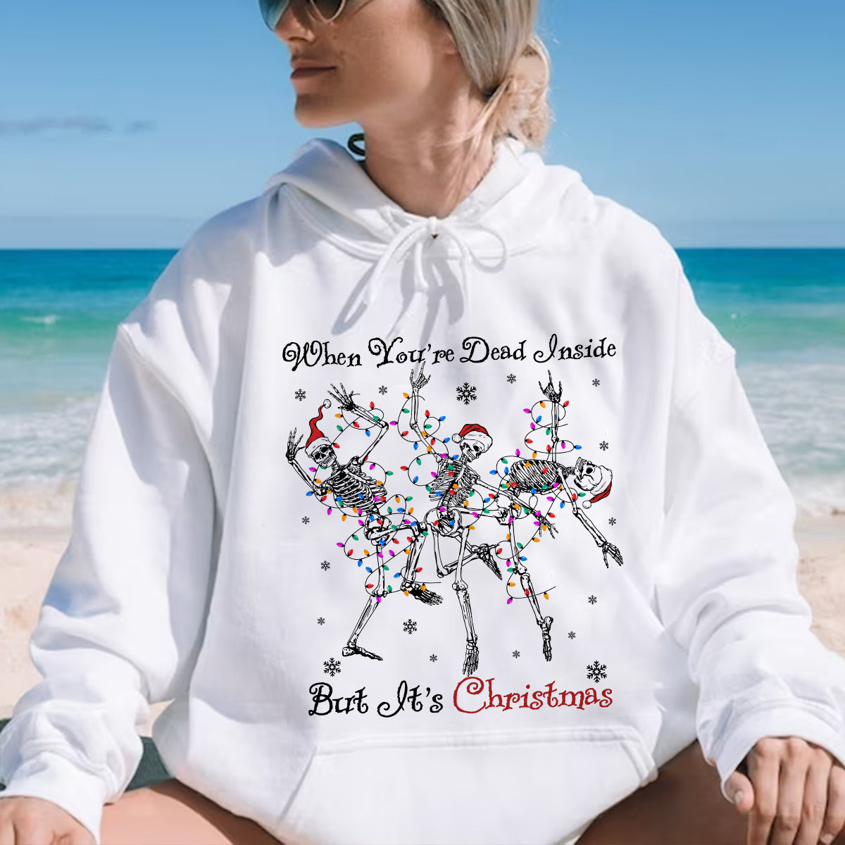 Teesdily | Skeleton Dancing Christmas Shirt, When You're Dead Inside But It's Christmas Hoodie Sweatshirt Mug Gift