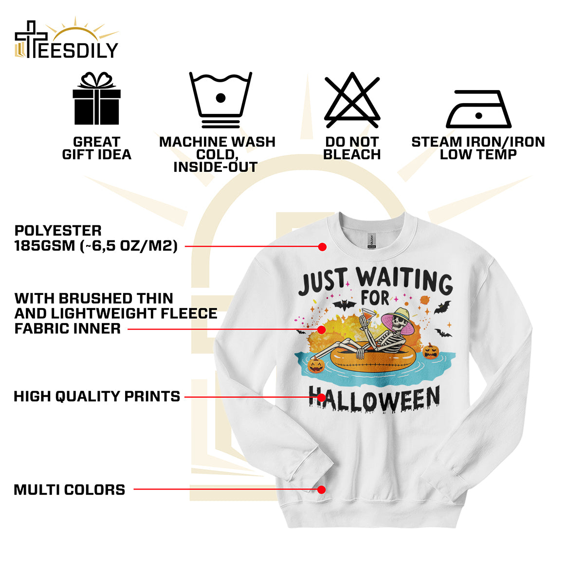 Teesdily | Halloween Skeleton Shirt, Just Waiting For Halloween Sweatshirt Hoodie Mug, Skeleton Pumpkin Tee, Cute Spooky Summer Halloween Gifts