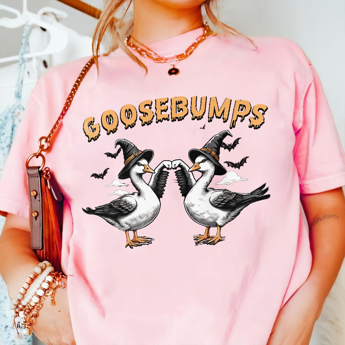 Teesdily | Silly Goose Shirt, Halloween Silly Goose Shirt, Silly Goose Bumps Sweatshirt, Retro Halloween Funny Goose Hoodie Mug, Halloween Outfit Gift