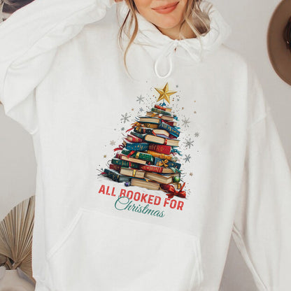 Teesdily | All Booked For Christmas Shirt, Bookworm Christmas Sweatshirt, Bookish Hoodie Mug, Gift For Librarian Book Lover