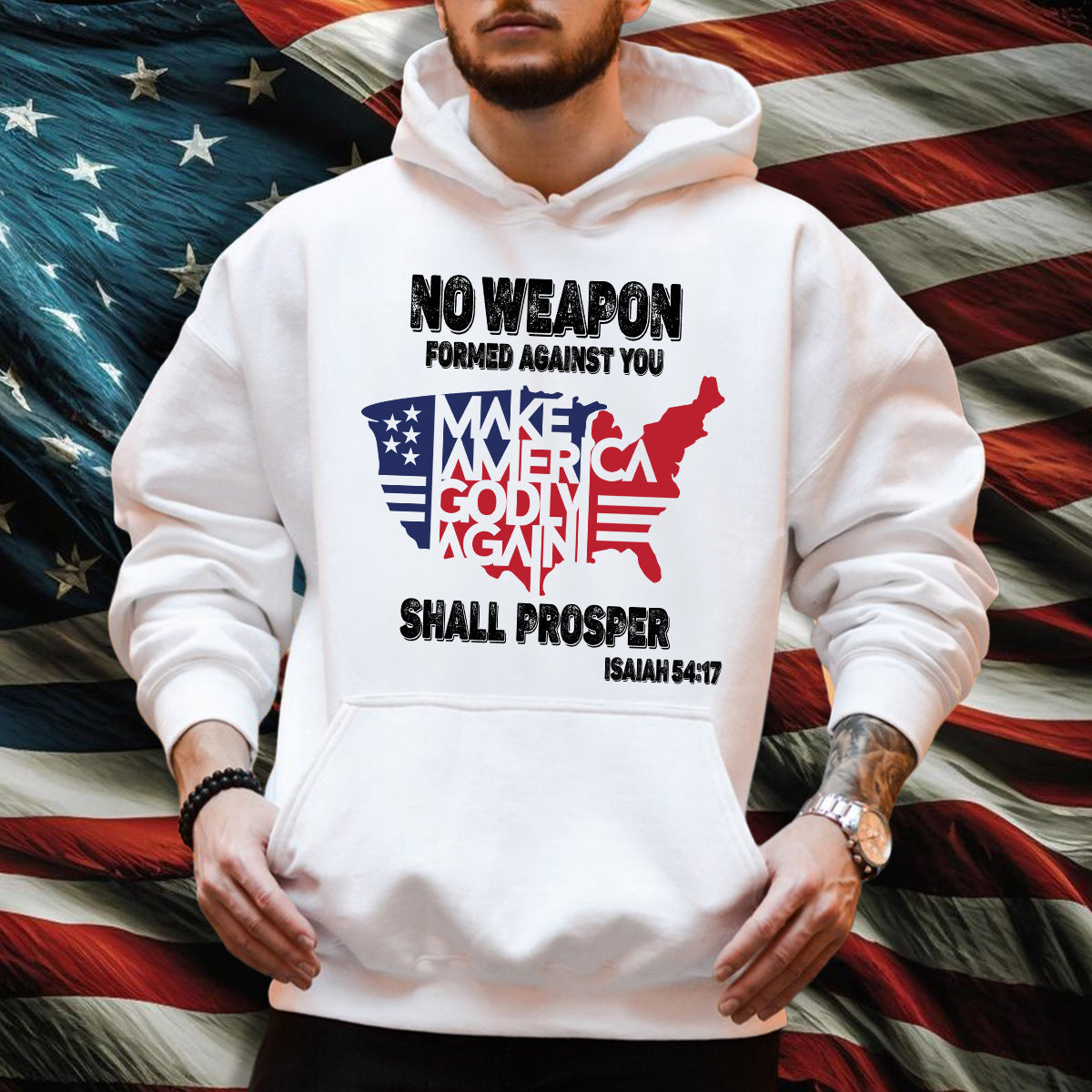 Teesdily | Jesus American Flag Map Shirt, No Weapon Formed Against You Shall Prosper T-shirt, God Bless America Sweatshirt Hoodie Mug, Patriot Gift