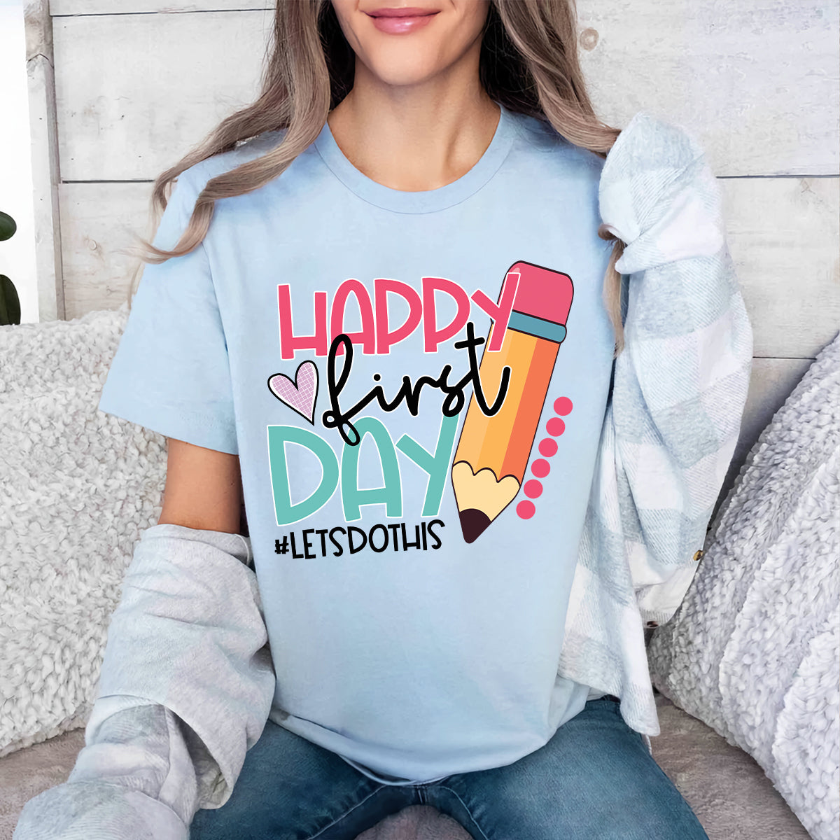 Teesdily | Happy First Day Of School Shirt, Back To School Sweatshirt Hoodie Mug, Cute Teacher Pencil Tee, Gift For Teachers