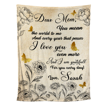 Teesdily | You Mean The World To Me Mom Blanket Mothers Day Birthday Gifts To Mom Throw Blankets For Sofa Bed Couch Living Room Best Gift For Mother