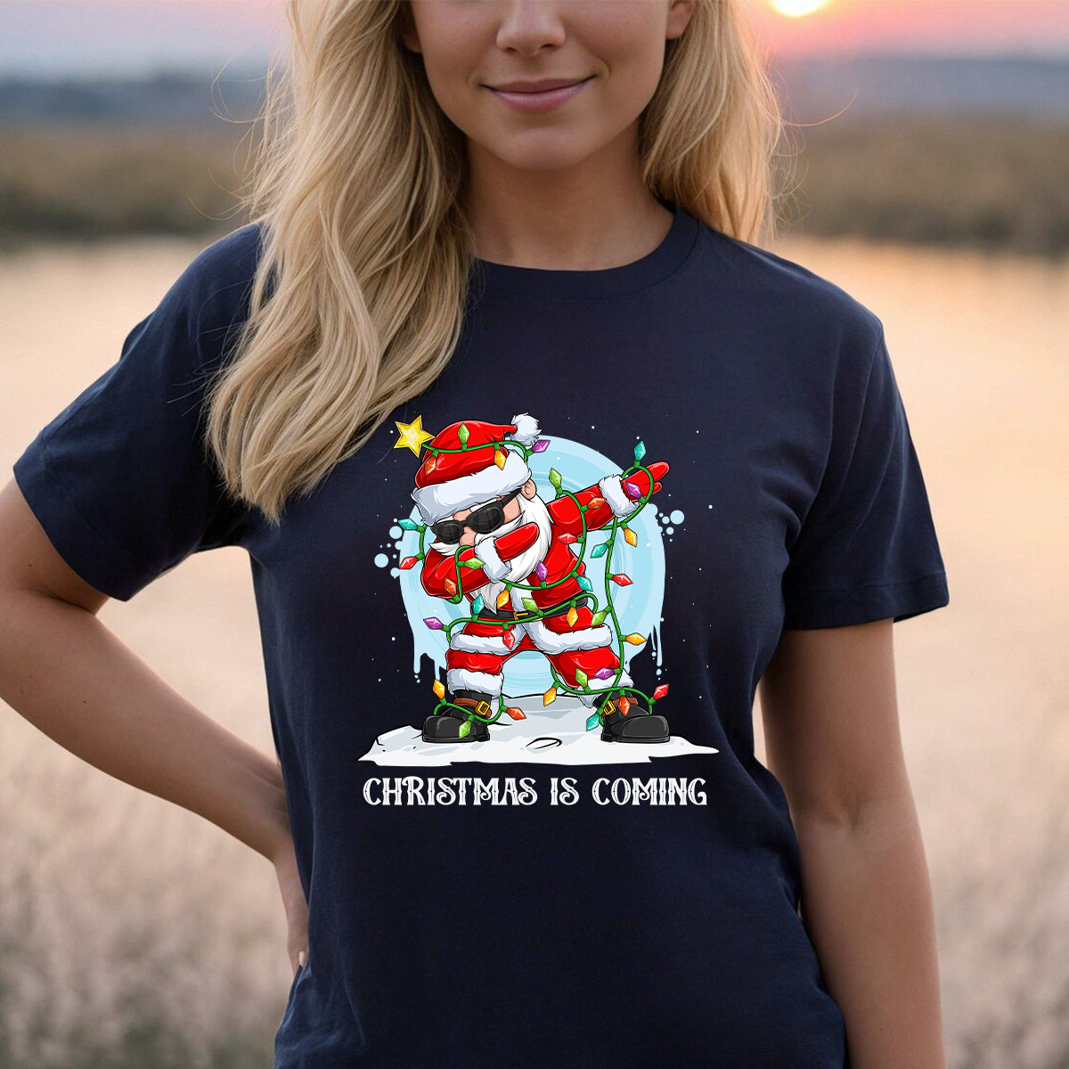 Teesdily | Funny Santa Dancing Shirt, Christmas Is Coming Sweatshirt, Santa Christmas Lights Hoodie, Family Matching Shirt For Holiday