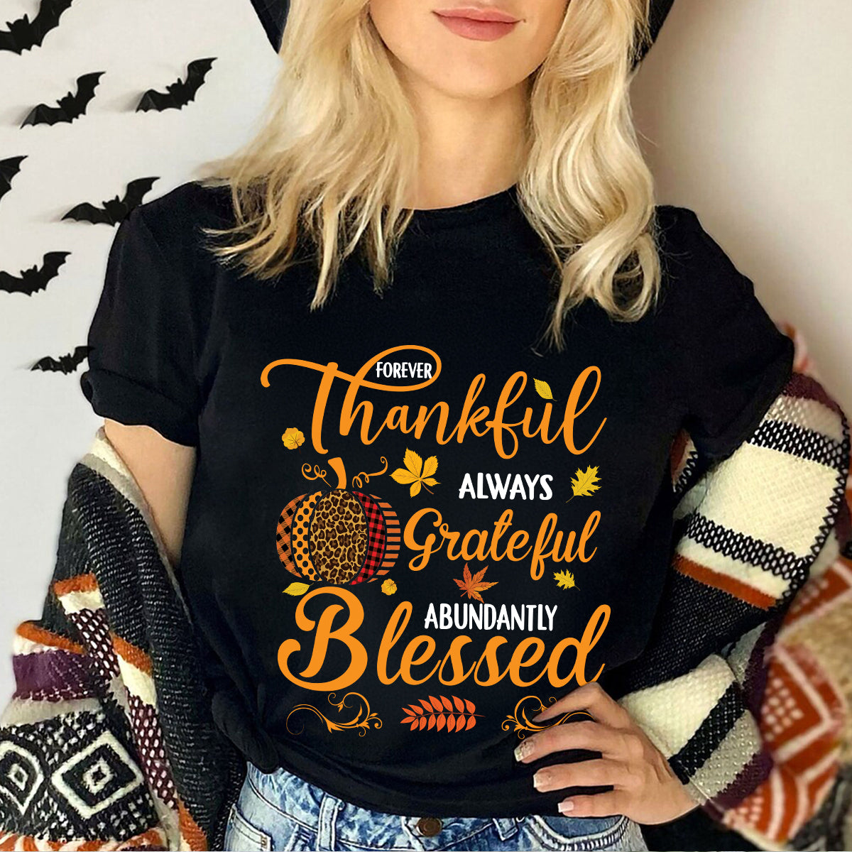 Teesdily | Pumpkin Jesus Shirt, Forever Thankful Always Grateful Abundantly Blessed Tee Sweatshirt Hoodie Mug, Jesus Lovers Gift, Thanksgiving Gift