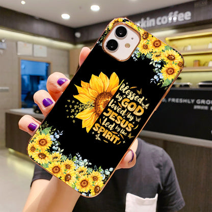 Teesdily | Jesus Christ Sunflower Phone Case, Blessed By God Loved By Jesus Phone Case, Jesus Cross Butterfly Phone Cover, Christian Girl Gifts