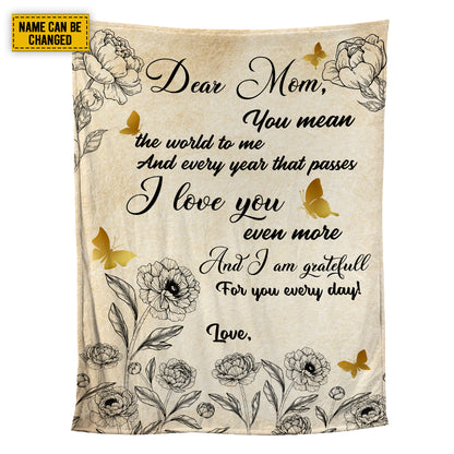 Teesdily | You Mean The World To Me Mom Blanket Mothers Day Birthday Gifts To Mom Throw Blankets For Sofa Bed Couch Living Room Best Gift For Mother