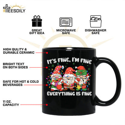 Teesdily | Christmas Gnomes Shirt, It's Fine I'm Fine Everything Is Fine Shirt, Funny Gnomes Christmas Hoodie Mug, Christmas Gnome Tee