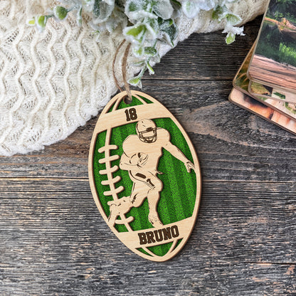 Teesdily | Personalized Football Wood Christmas Ornament, Custom Name Number Football Player, Sports Team Ornament, Christmas Gift