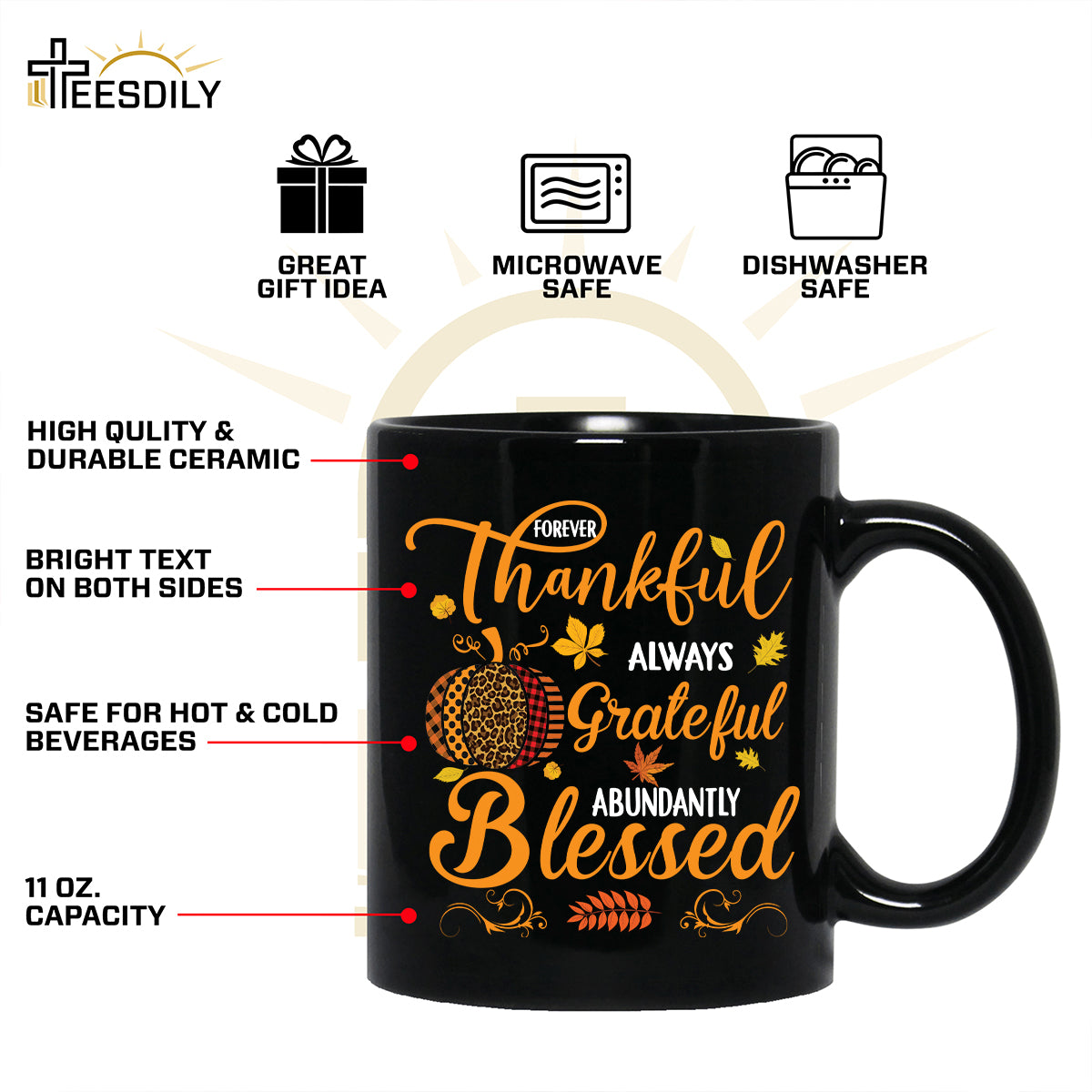 Teesdily | Pumpkin Jesus Shirt, Forever Thankful Always Grateful Abundantly Blessed Tee Sweatshirt Hoodie Mug, Jesus Lovers Gift, Thanksgiving Gift