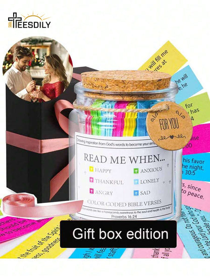 Teesdily | Christian Bible Verses Jar Jesus Gift, Read Me When Bible Verse Jars With Gift Box, Christmas 2024 Gift, Family Special Gift