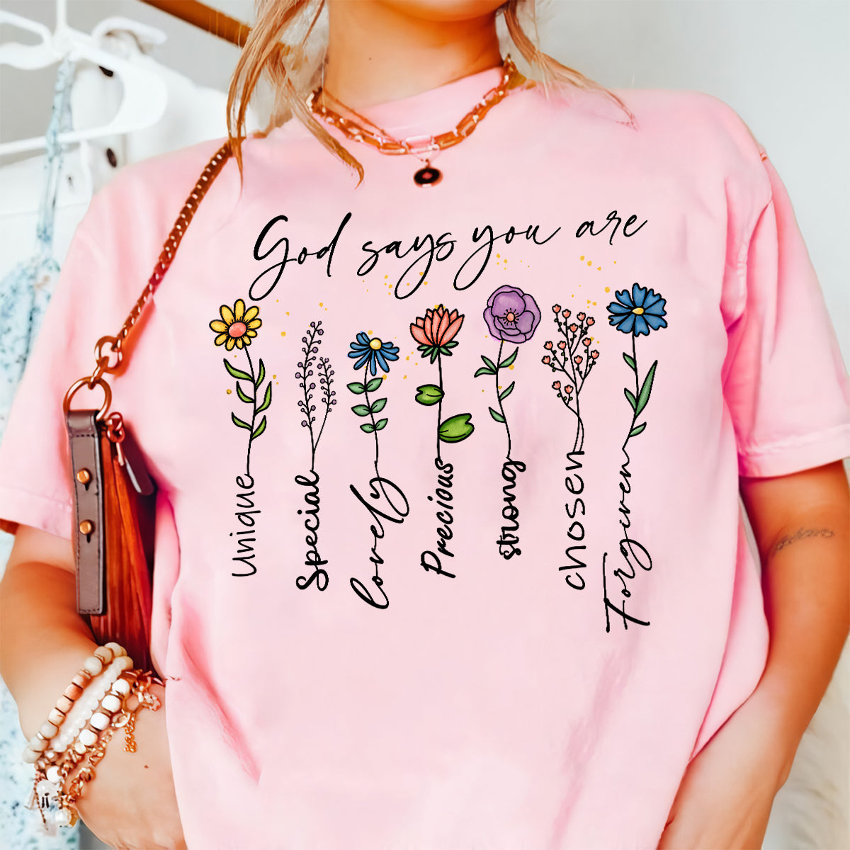 Teesdily | Christian Flowers Shirt, God Says You Are Unique Special Tee Sweatshirt Hoodie Mug, Jesus Lovers Gifts, God Faith Believers Shirt