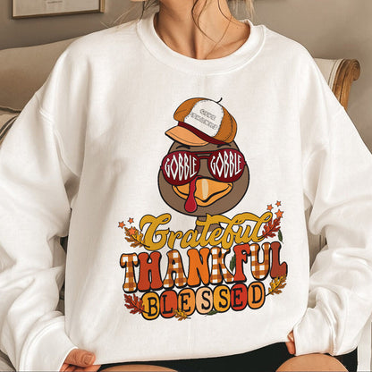 Teesdily | Happy Thanksgiving Turkey Shirt, Gobble Gobble Give Thanks Thankful Blessed Tee Sweatshirt Hoodie Mug, Thanksgiving Tee