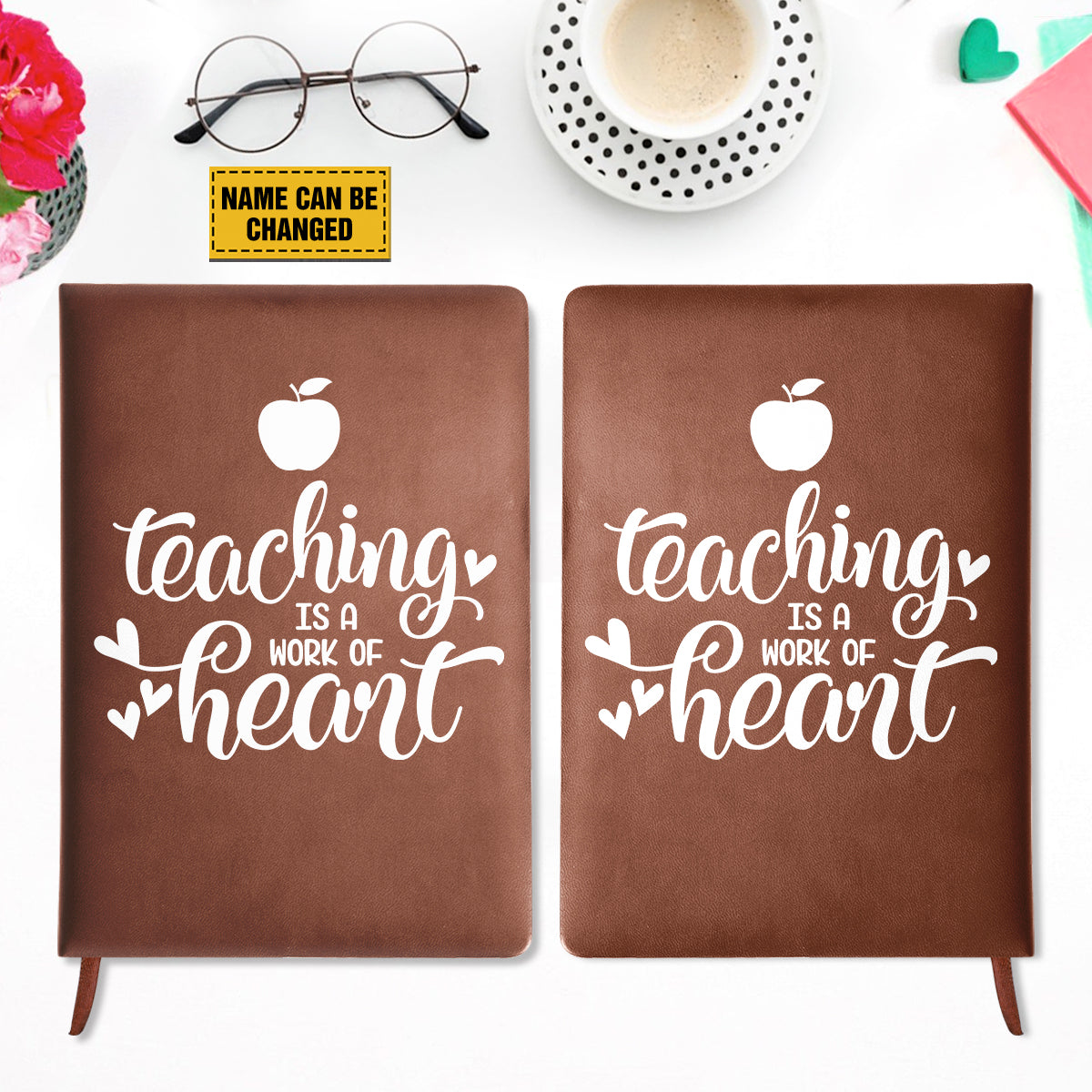 Teesdily | Teacher Personalized Notebook, Teaching Is A Work Of Heart Leather Notebook Journal, Teacher Appreation Gifts, Teacher Notebook For Work