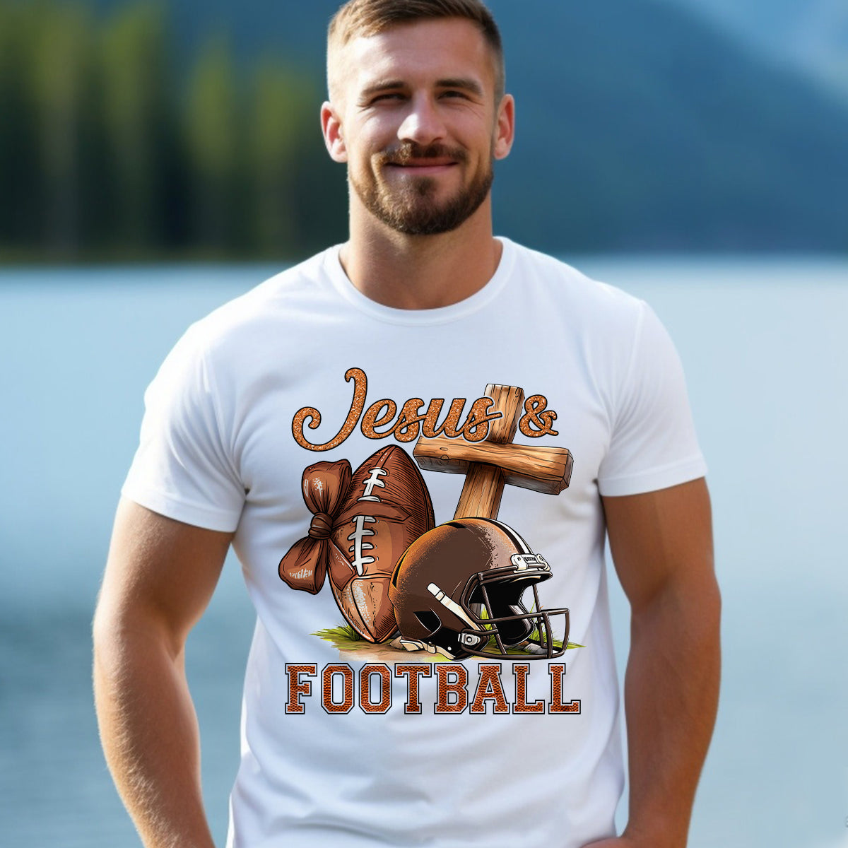 Teesdily | Jesus Football Shirt, Jesus Christ Cross Game Day Sweatshirt, Christian Football Family Hoodie Mug, Football Mom Gift