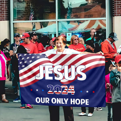 Teesdily | Jesus Christ American Flag, Jesus Now And Forever Our Only Hope Garden Outdoor Flag, Independence Day Yard Decor, Patriotic Gifts