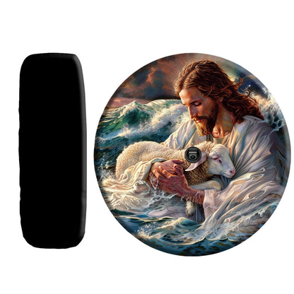 Teesdily | Jesus And Lamb Spare Tire Cover Car, Lamb Of God Wheel Cover Truck, Christian Car Accessories
, God Inspirational Spare Tire Cover 27"-34"