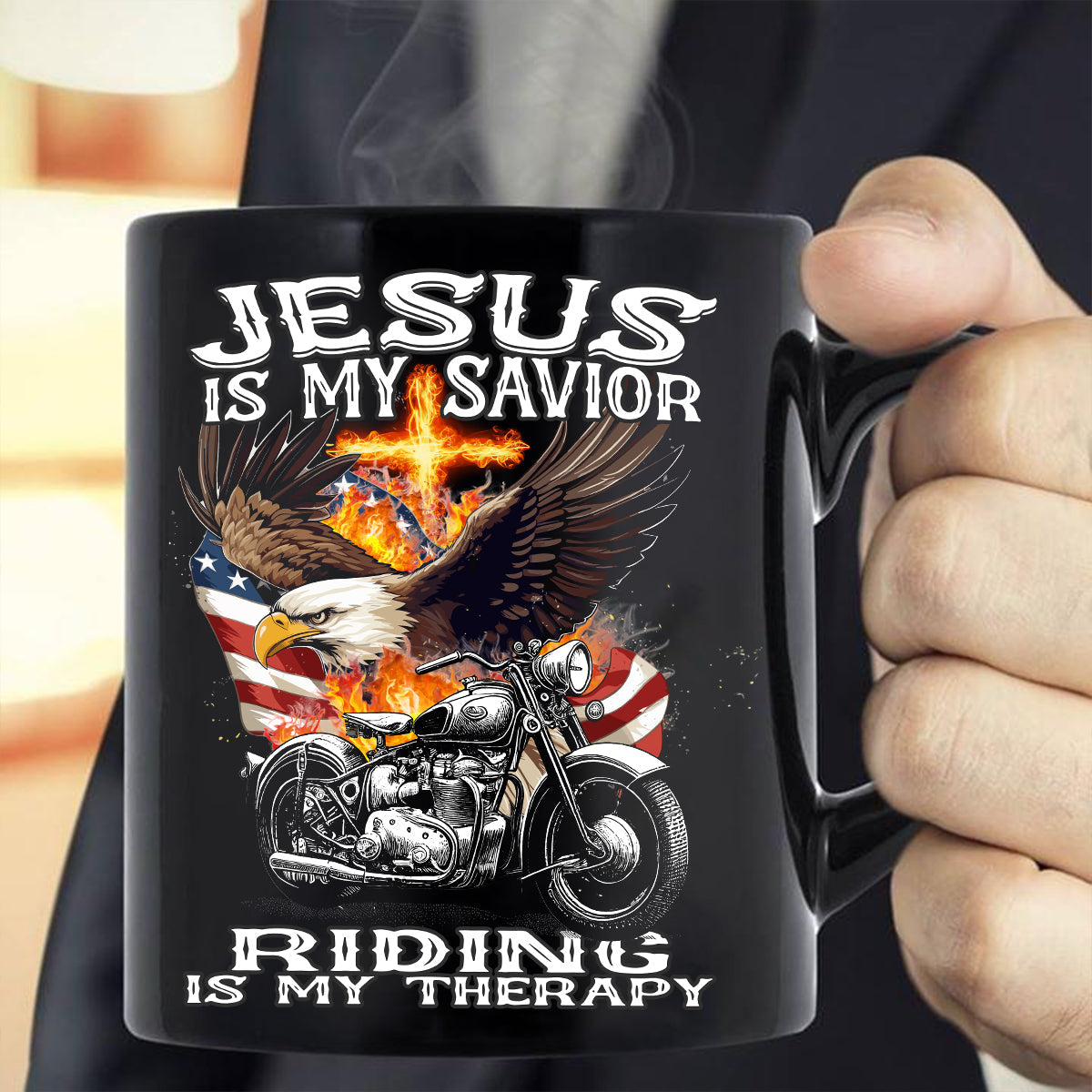 Teesdily | Motorcycle Usa Flag Shirt, Jesus Is My Savior Riding Is My Therapy Hoodie Sweatshirt Mug, Motorcycle Day Backside Shirt, Speed Lover Gifts