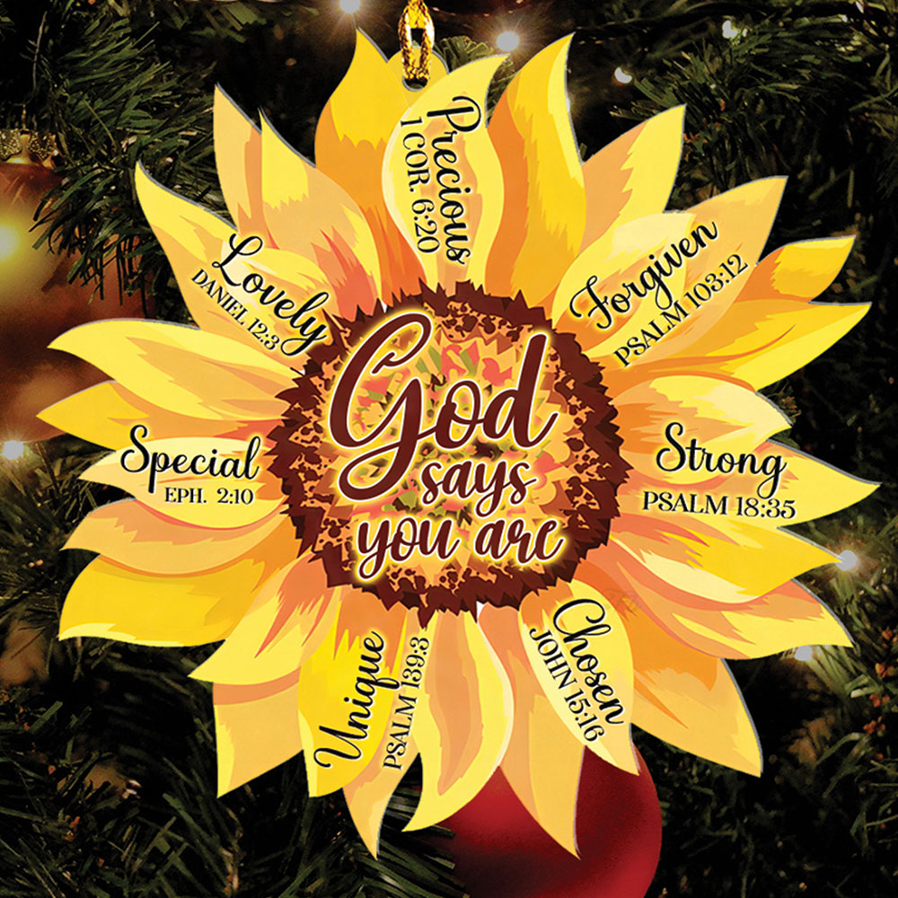 Teesdily | Sunflower Jesus Ornament, God Says You Are Acrylic Car Hanging Ornaments, Jesus Lovers Gifts, Christmas Gifts Ornament