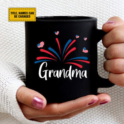 Teesdily | Customized Grandma American Flag Shirt, Fireworks Heart Mom Sweatshirt, Mama And Kids T-Shirt, Mom Papa Mug Cup, Independence Day Gifts