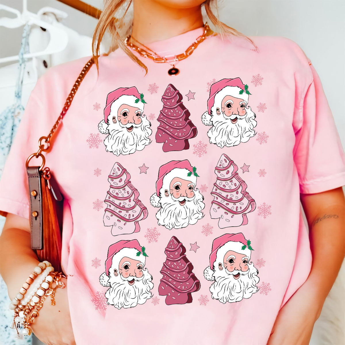 Teesdily | Santa Claus Cakes Shirt, Pink Christmas Tree Cakes Sweatshirt, Coquette Santa Cakes Hoodie, Coquette Bow Girly Mug