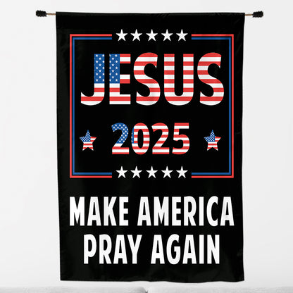 Teesdily | American Flag House Flag, Jesus 2024 Make America Pray Again Garden Flag With Stand, Jesus Home Decoration, Christian Patriotic Flag Gifts