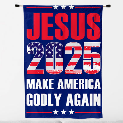 Teesdily | Jesus American Flag, Jesus 2024 Make America Godly Again House Garden Flag, Patriotic Flags, Independence Day Outdoor Decor Gifts