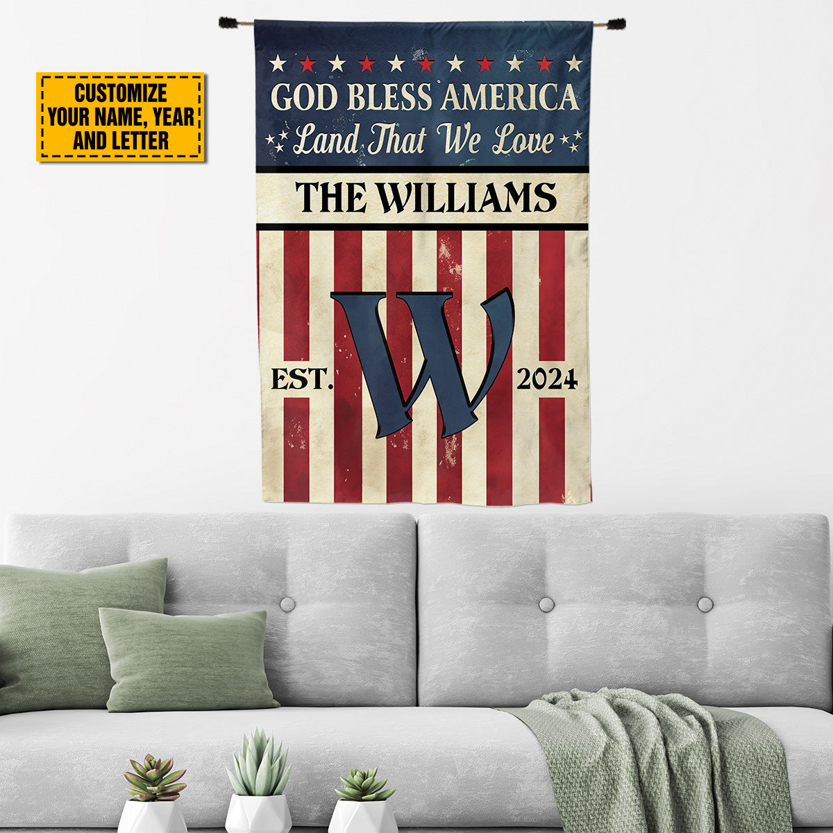 Teesdily | Customized American Flag Jesus House Flag, God Bless America Land That We Love Garden Flag, Patriotic American Flag