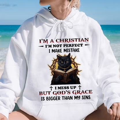 Teesdily | I'm A Christian Shirt, Black Cat Reading Bible Book Sweatshirt, Religious Basic Hoodie Mug, Jesus Lover Gifts