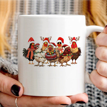 Teesdily | Christmas Chickens Shirt, Farming Chicken Christmas Sweatshirt, Funny Christmas Farm Hoodie Mug, Chicken Lovers Gift