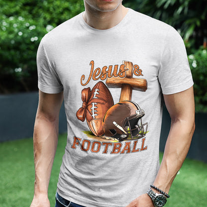 Teesdily | Jesus Football Shirt, Jesus Christ Cross Game Day Sweatshirt, Christian Football Family Hoodie Mug, Football Mom Gift