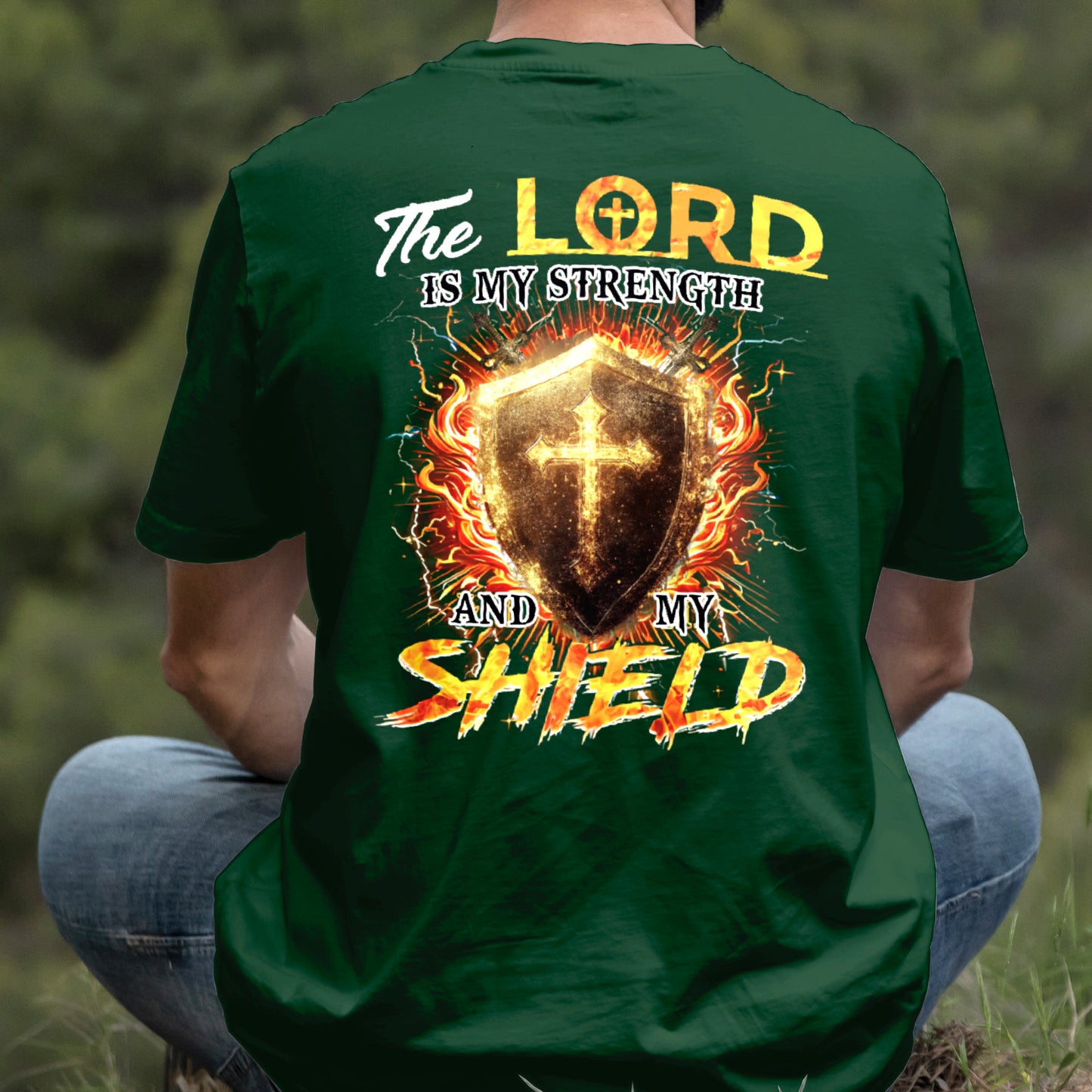 Teesdily | The Lord Is My Strength And My Shield Shirt, Jesus Christian Cross Sweatshirt, Faith God Hoodie Mug, Religious Gift Men