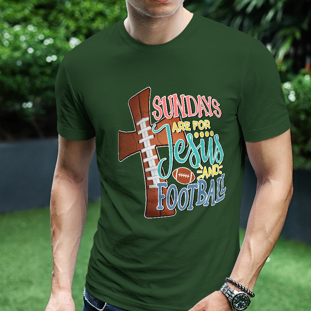 Teesdily | Christian Sundays Are For Jesus And Football Shirt, Jesus Cross Football Sweatshirt, Halftime Show Hoodie Mug Sport Gift