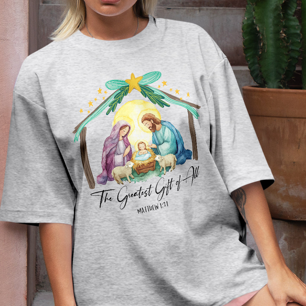 Teesdily | Jesus Christmas Coquette Bow Shirt, Christian Christmas Nativity Scene Sweatshirt, Bow Glitter Holy Family Hoodie Mug