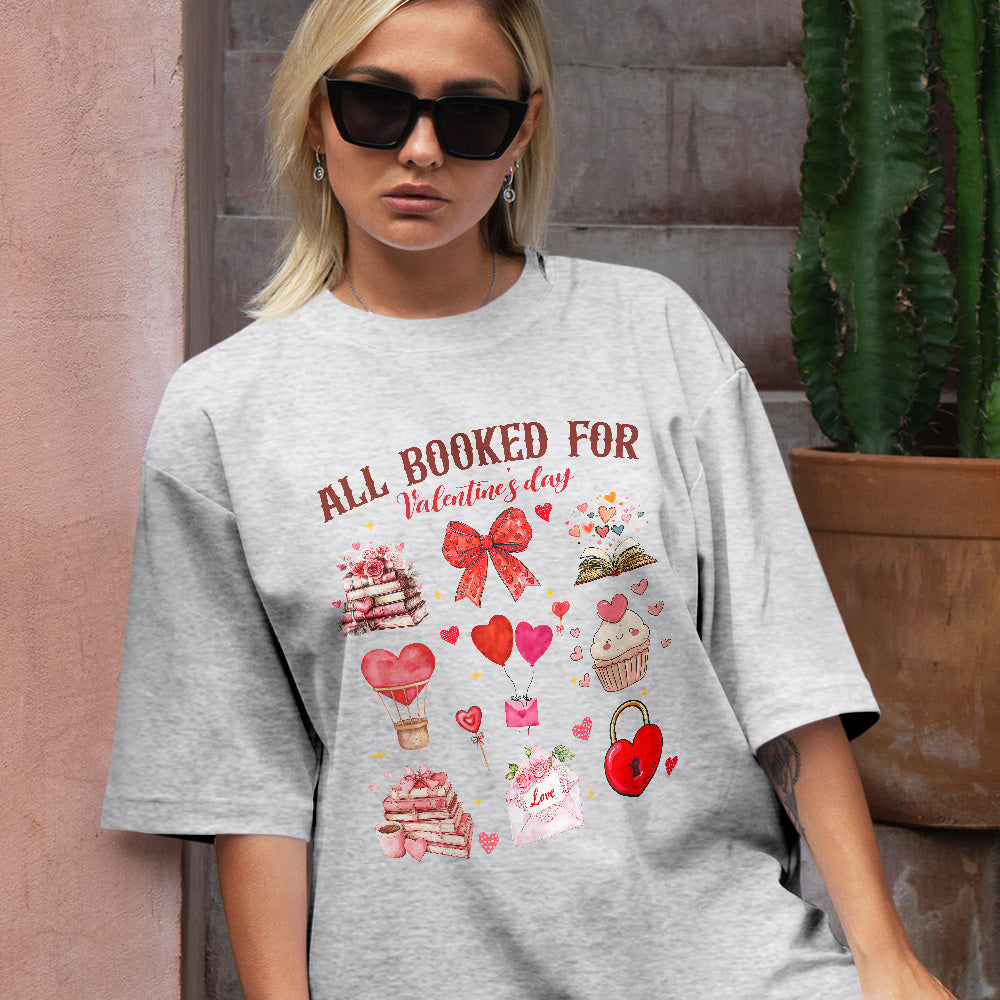 Teesdily | All Booked For Valentine's Day Shirt, Valentine Coquette Sweatshirt, Valentine's Day Coquette Bow Hoodie Mug Lover