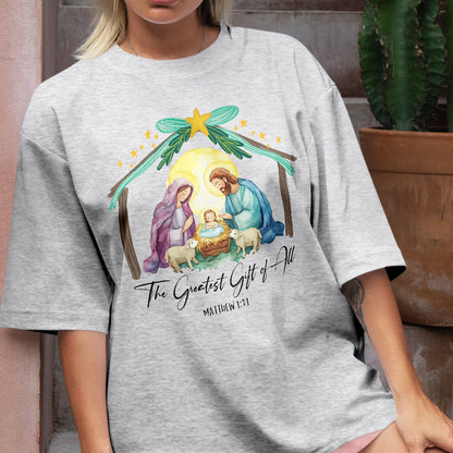 Teesdily | The Greatest Gift Of All Shirt, Nativity Shirt, Christian Nativity Christmas Sweatshirt Hoodie Mug, Religious Gift