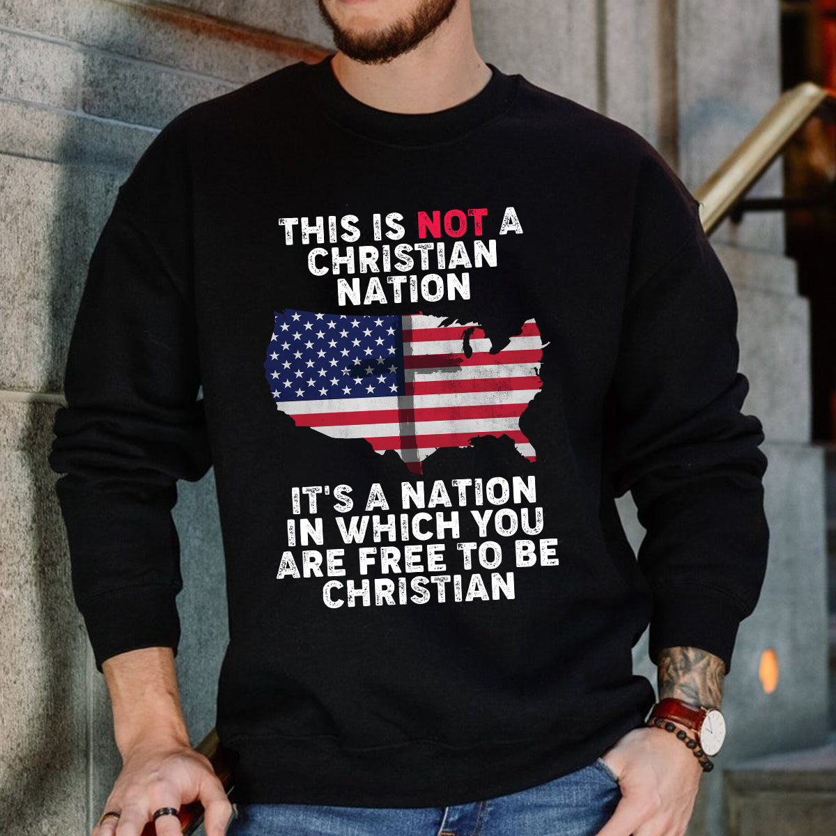 Teesdily | American Flag Jesus Cross Shirt, It's A Nation In Which You Are Free To Be Christian Tee Sweatshirt Hoodie Mug, Independence Day Gifts