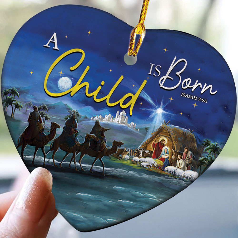 Teesdily | Three Wise Men Still Seek Him Heart Ceramic Ornament, A Child Is Born Christmas Ornament, Jesus Lovers Gifts, Christian Christmas Gift