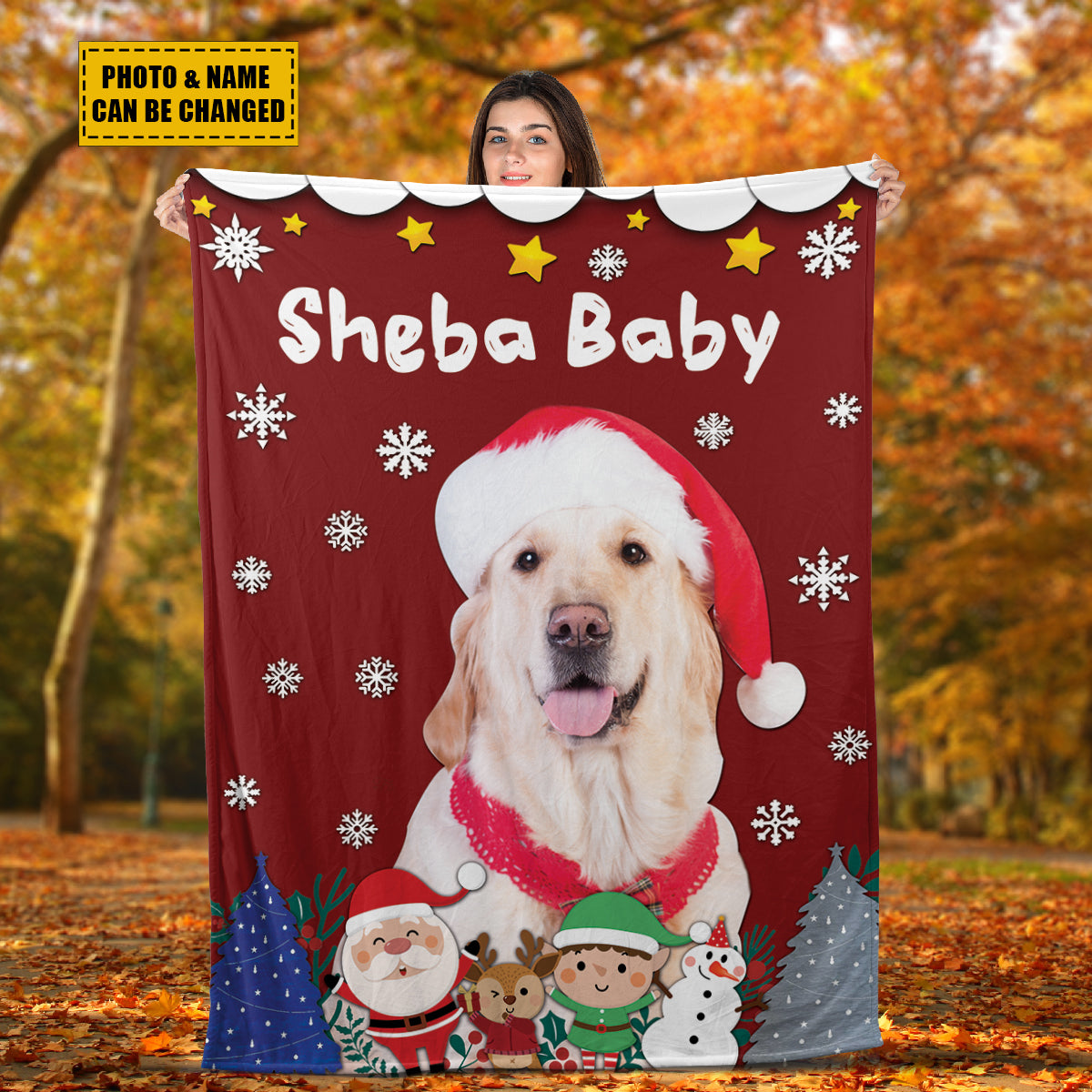 Teesdily | Dog Christmas Fleece Blanket Customized Photo Christmas Dog Sherpa Fleece Blanket Santa Clause Dog Cat Pet Owners Christmas Keepsake Gifts