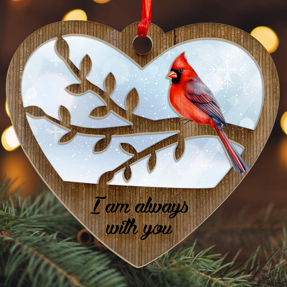 Teesdily | Memorial Heart Cardinal Wood Acrylic Ornament, Cardinals On A Branch Christmas Ornament, Memorial Honor Keepsake Gift