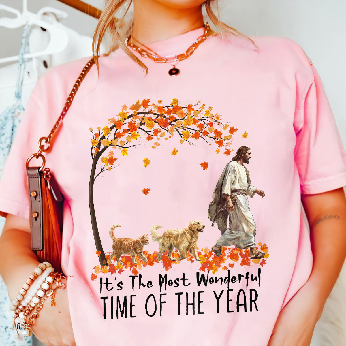 Teesdily | Jesus Golden Retriever And Cat Shirt, It's The Most Wonderful Time Of The Year Sweatshirt Hoodie Mug, Halloween Shirt, Dog Cat Lover Gift