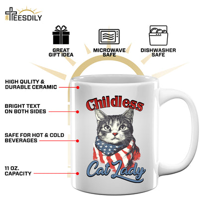 Teesdily | Childless Cat Lady Shirt, Childless Cat Lady For Ka-mala T-shirt, Cat American Flag Sweatshirt Hoodie Mug, Cat Lover Gift