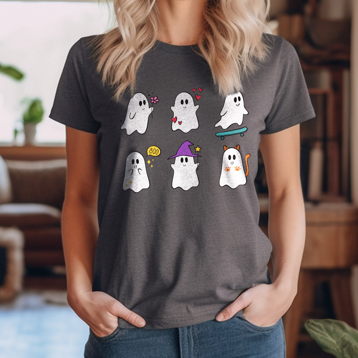 Teesdily | Halloween Cute Ghost Shirt, Halloween Spooky Ghost Flying Tee Sweatshirt Hoodie Mug, Halloween Symbol Gifts, Baby Boo Spooky Tee