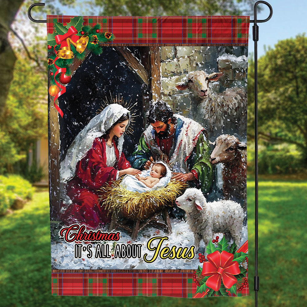 Teesdily | Christmas Jesus Garden Flag, Christmas It's All About Jesus Christian House Flag, Christmas Flag