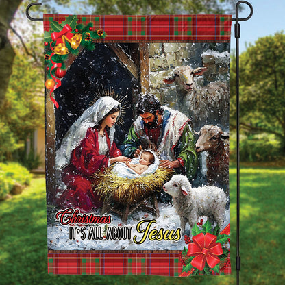 Teesdily | Christmas Jesus Garden Flag, Christmas It's All About Jesus Christian House Flag, Christmas Flag