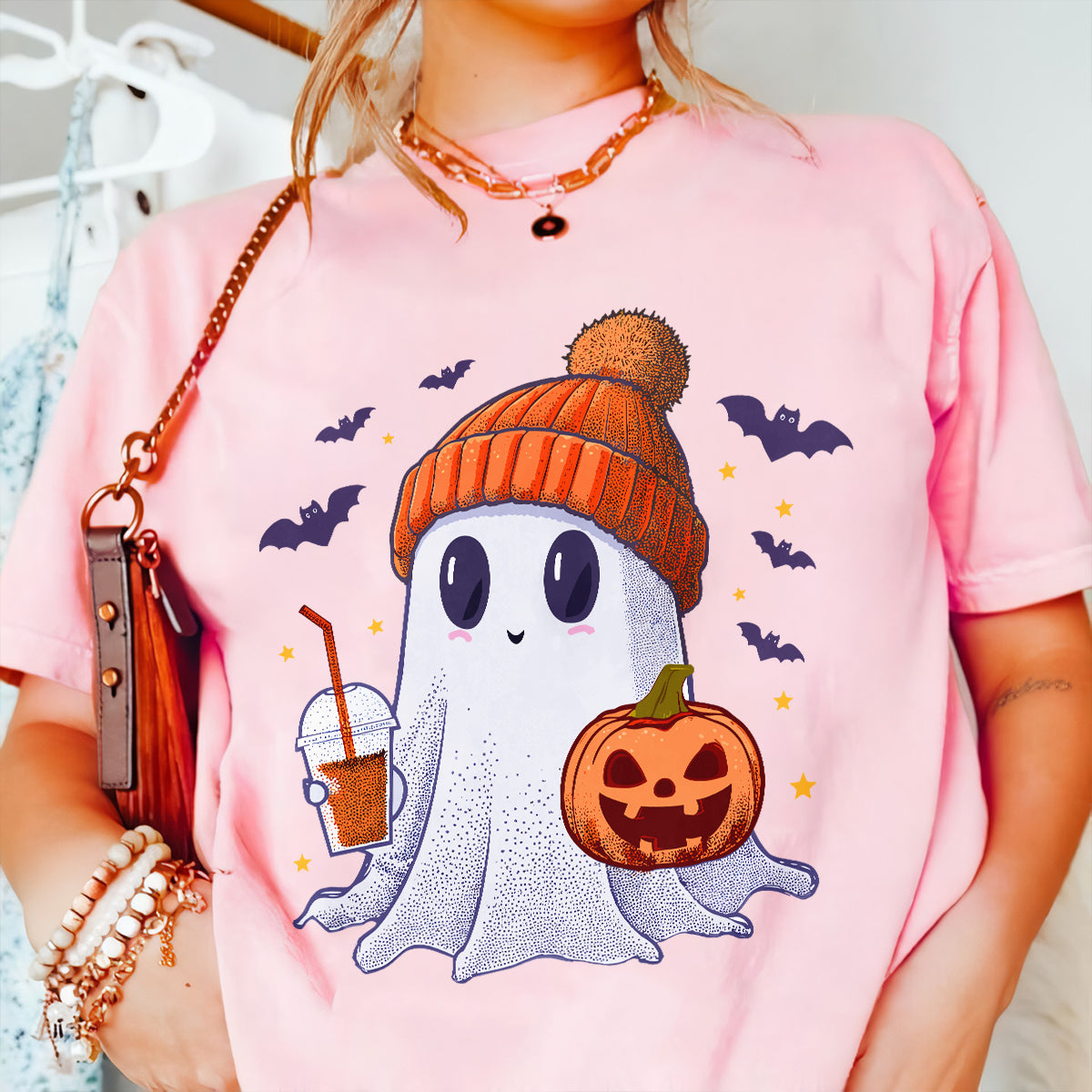 Teesdily | Cute Ghost Halloween Shirt, Happy Halloween Tee Sweatshirt Hoodie, Spooky Vibes Mug, Halloween Gifts Idea