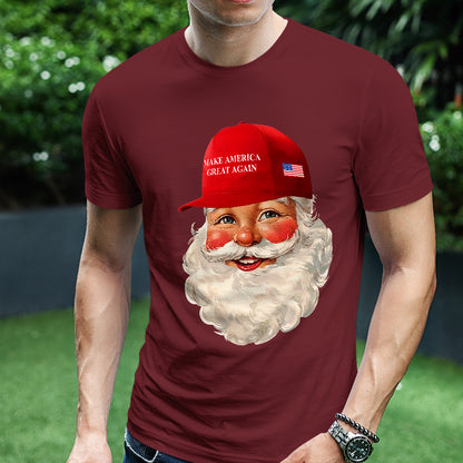 Teesdily | Santa Make Christmas Great Again Shirt, Funny Santa Christmas Sweatshirt, American Flag Santa Hoodie Mug, Xmas Gift