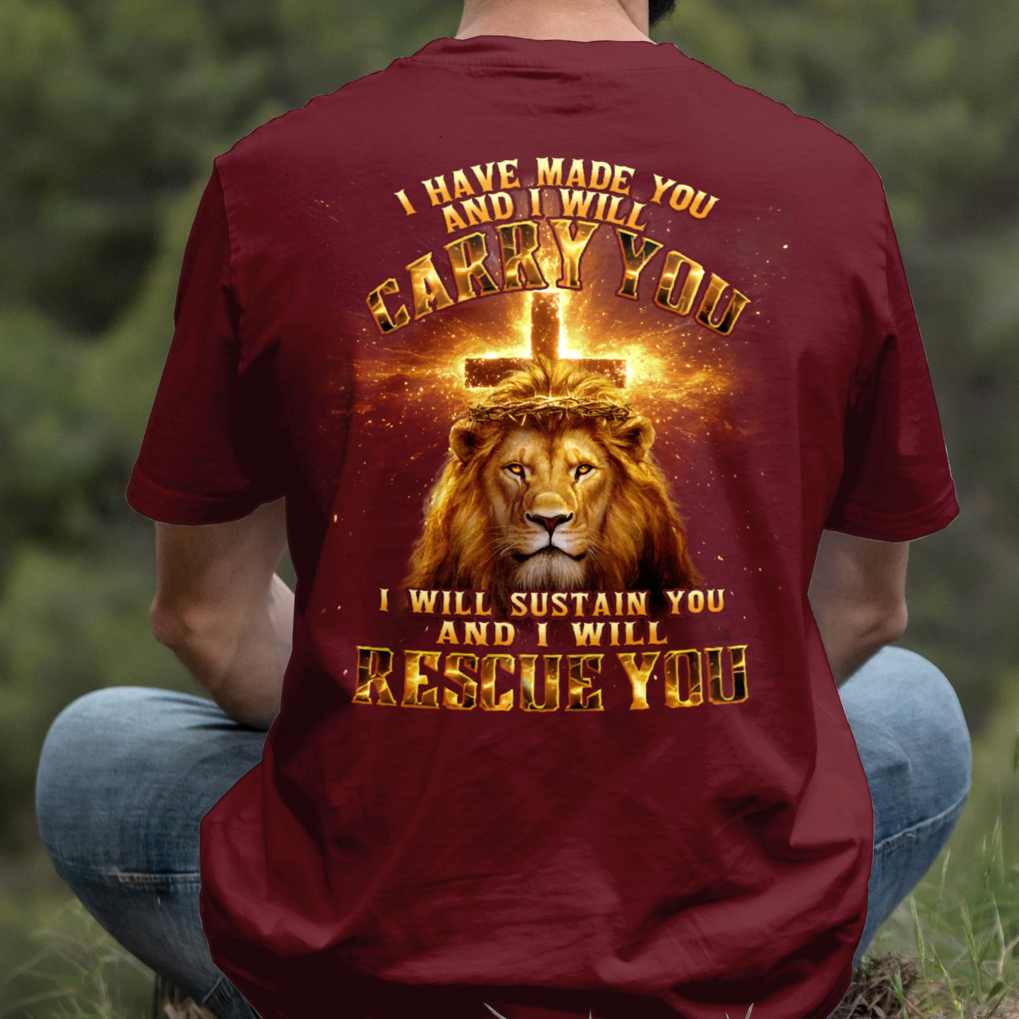 Teesdily | I Have Made You And I Will Carry You Shirt, Jesus Lion Cross Sweatshirt, I Will Rescue You Christ Hoodie Mug For Men