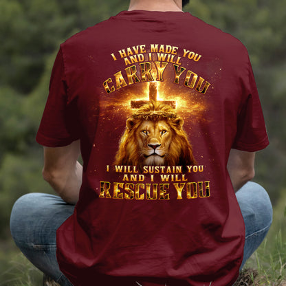 Teesdily | I Have Made You And I Will Carry You Shirt, Jesus Lion Cross Sweatshirt, I Will Rescue You Christ Hoodie Mug For Men